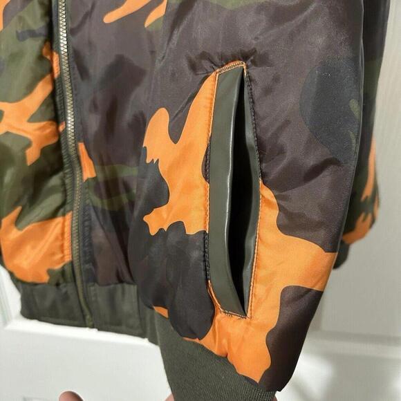 Vtg Camo Bomber Jacket Mens XL Reversible Blaze Orange Duck Camo PVC Shell - Picture 5 of 15